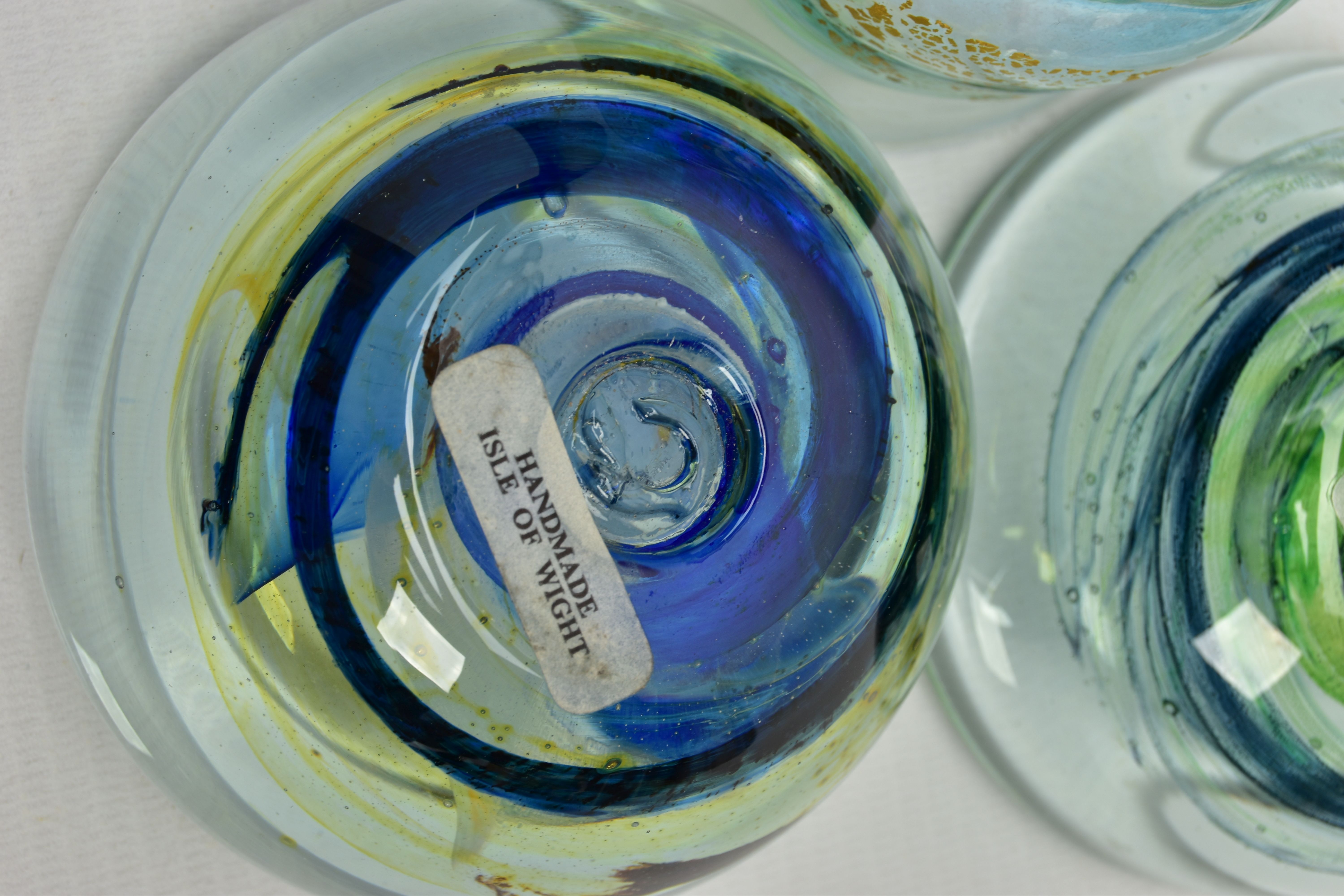 THREE ISLE OF WIGHT STUDIO GLASS BOWLS, the two shorter bowls have impressed marks to the base and - Image 8 of 9