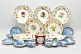 A GROUP OF LATE 18TH AND 19TH CENTURY BRITISH PORCELAIN TEA AND DESSERT WARES, ETC, comprising