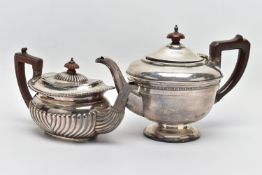 A LATE VICTORIAN SILVER BACHELOR'S TEA POT OF ROUNDED RECTANGULAR FORM AND A GEORGE V SILVER