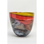 ANTHONY STERN (1944-2022) A SEASCAPE GLASS VASE, INCISED SIGNATURE TO THE BASE, multi coloured swirl