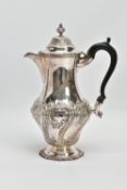 A LATE VICTORIAN SILVER HOT WATER JUG OF BALUSTER FORM, the hinged domed cover with knopped