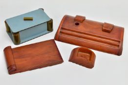 THREE PIECES OF ART DECO CARVACRAFT DESK ACCESSORIES IN AMBER BAKELITE, comprising a desk stand