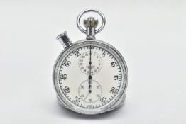 A 'HEUER' SPLIT SECONDS POCKET STOPWATCH, a hand wound movement, round white dial signed 'Heuer',