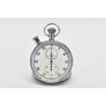 A 'HEUER' SPLIT SECONDS POCKET STOPWATCH, a hand wound movement, round white dial signed 'Heuer',