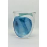 ANNETTE MEECH (CONTEMPORARY) A LARGE STUDIO GLASS VASE, of compressed form with blue, green and