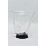 SIMON GATE (1883-1945) FOR ORREFORS, A WRYTHERN FORM VASE WITH CLEAR GLASS BODY AND BLACK FOOT