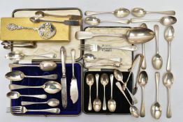 ASSORTED 19TH AND 20TH CENTURY SILVER FLATWARE a bright cut desert fork and spoon set, the spoon old