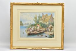 MYLES BIRKET FOSTER (1825-1899) 'THE FERRY', a family board a rowing boat before a partially