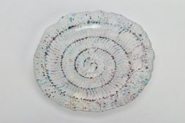 MAX JACQUARD (BRITISH 1946) A SAND CAST AMMONITE DESIGN GLASS DISH, signed Max 94 to the base,