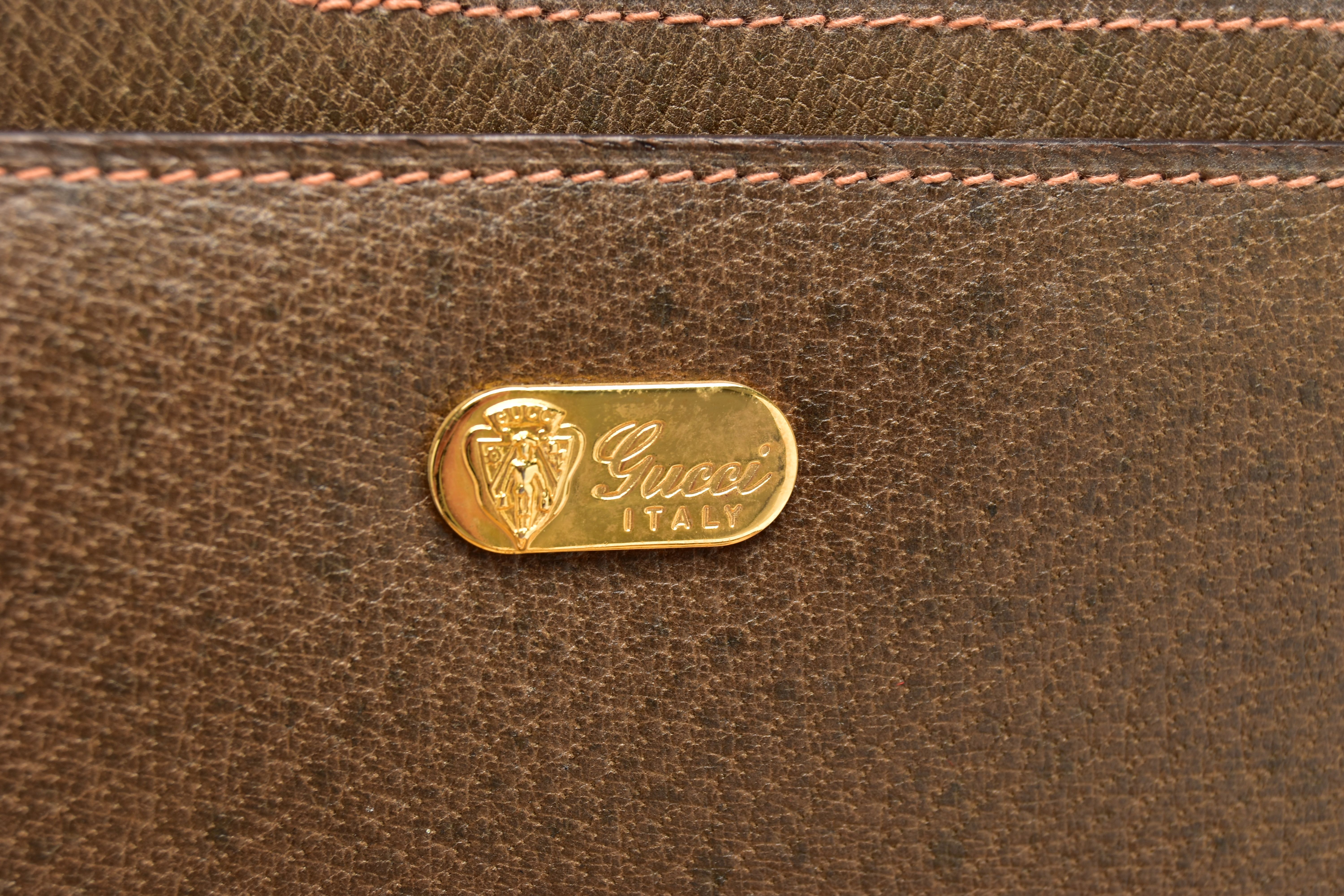 A VINTAGE GUCCI BRIEFCASE WITH GREEN LEATHER TRIM, the front and back vinyl panels with Gucci - Image 10 of 20