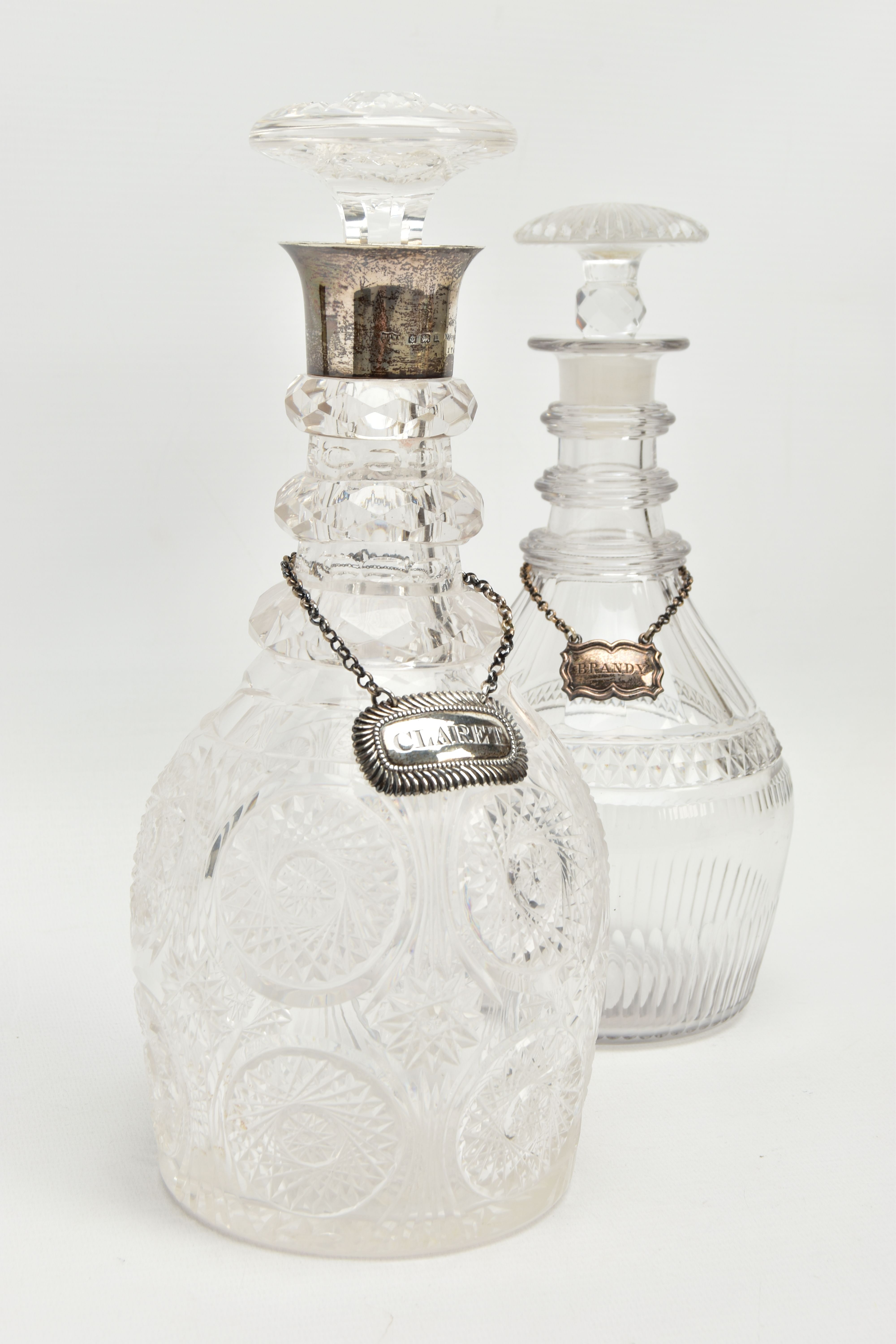 AN EARLY 19TH CENTURY PRUSSIAN SHAPED GLASS DECANTER AND A GEORGE V GLASS DECANTER, the early 19th - Image 2 of 15
