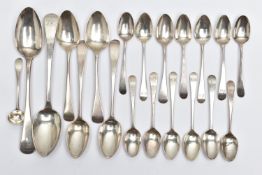 A PARCEL OF LATE 18TH AND 19TH CENTURY SILVER OLD ENGLISH PATTERN SPOONS, including a pair of