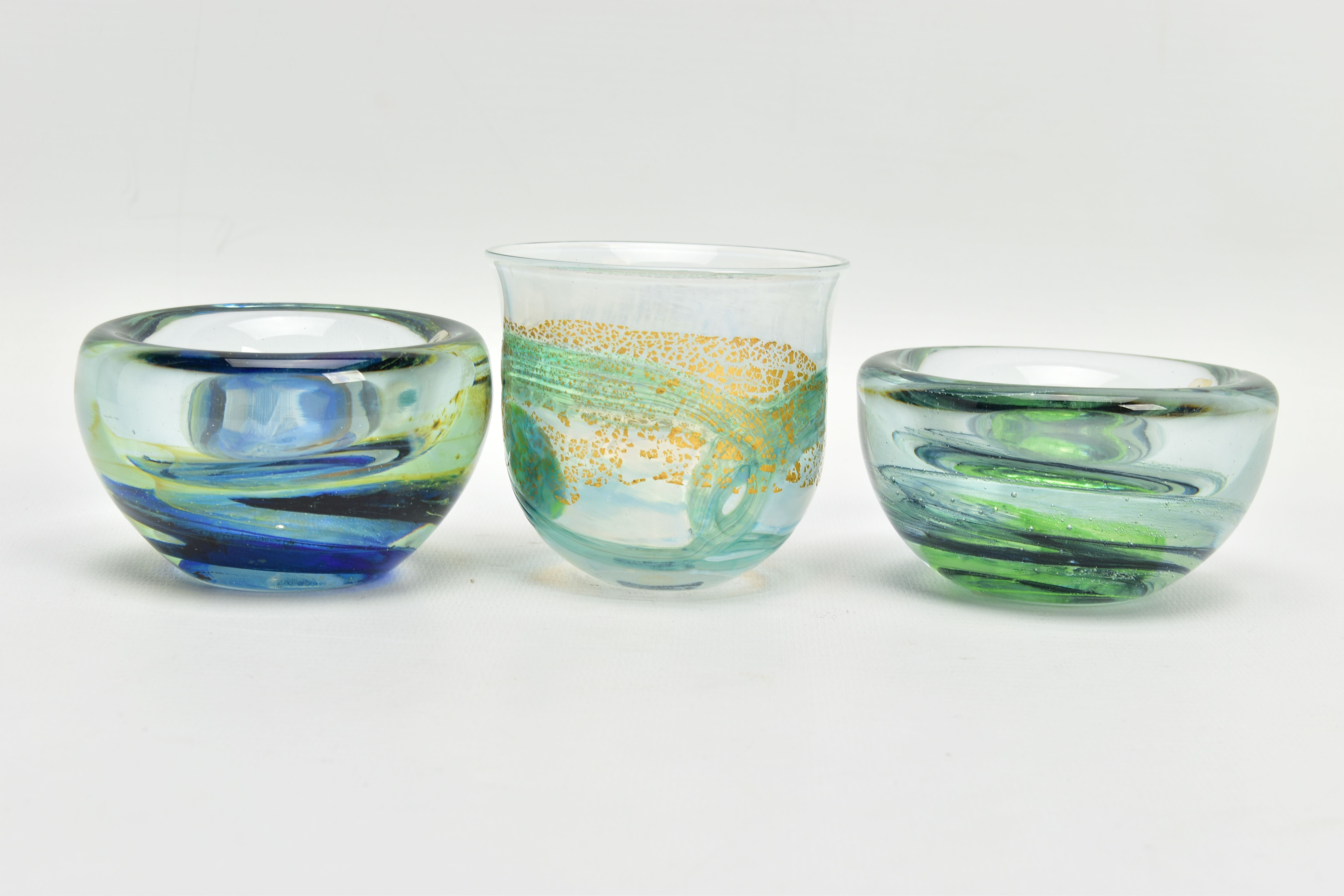THREE ISLE OF WIGHT STUDIO GLASS BOWLS, the two shorter bowls have impressed marks to the base and - Image 2 of 9