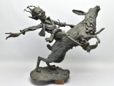 A BRONZE HOBLINS GARDEN SCULPTURE OF SPUD, by Julian Jeffery, the goblin modelled as gleefully