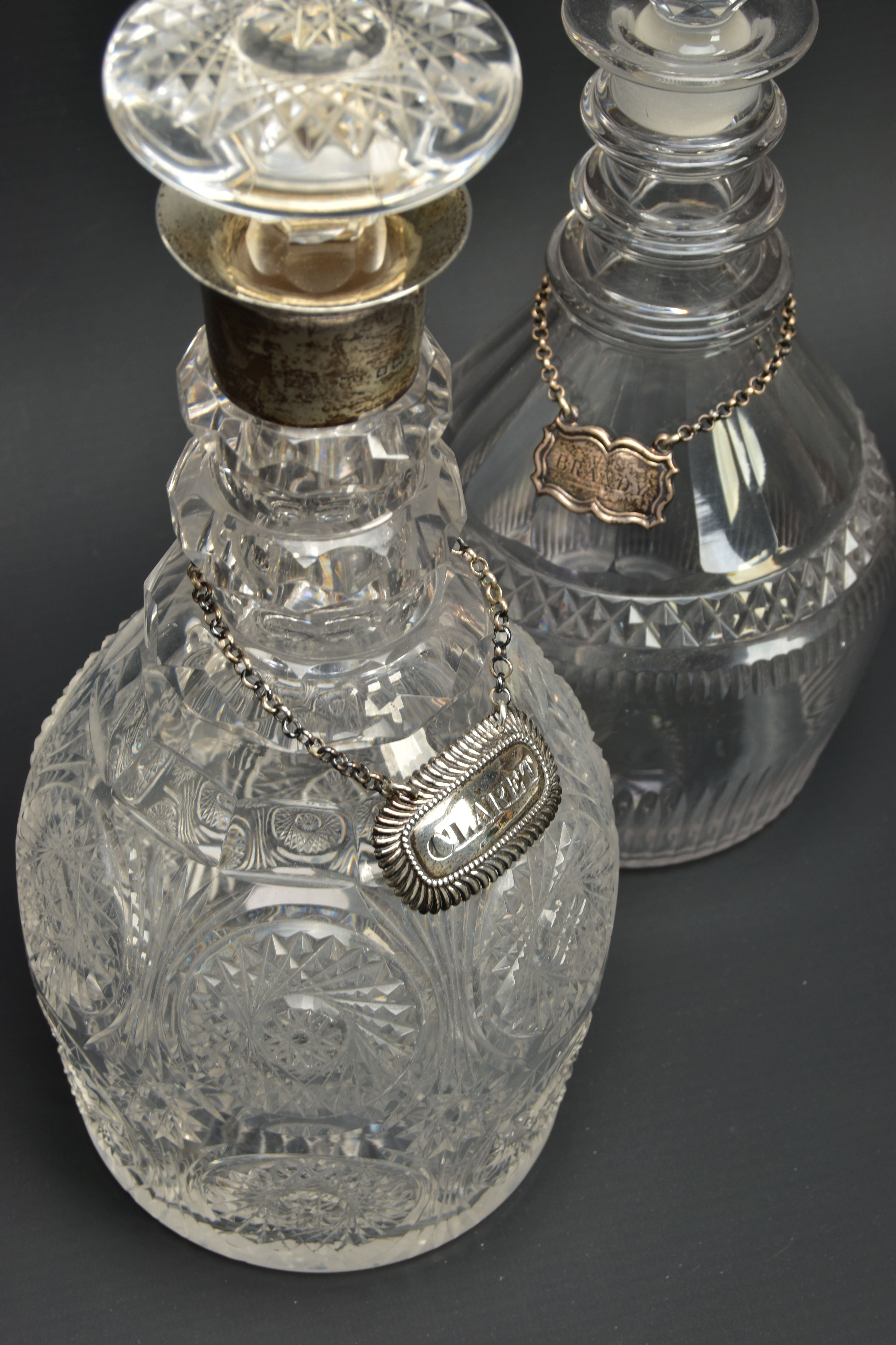 AN EARLY 19TH CENTURY PRUSSIAN SHAPED GLASS DECANTER AND A GEORGE V GLASS DECANTER, the early 19th - Image 8 of 15