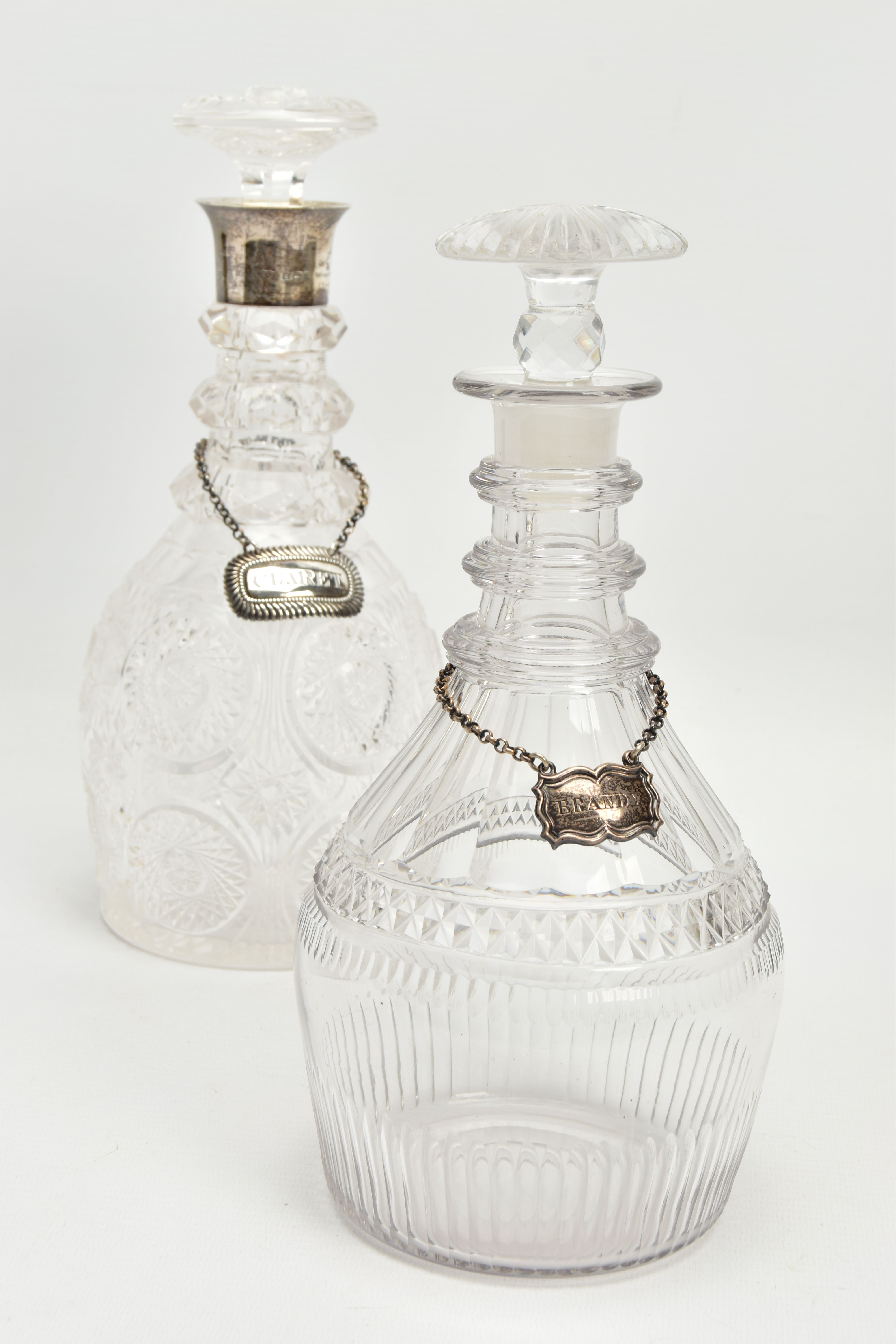 AN EARLY 19TH CENTURY PRUSSIAN SHAPED GLASS DECANTER AND A GEORGE V GLASS DECANTER, the early 19th - Image 3 of 15