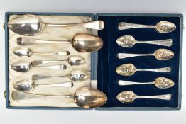 GEORGE III SILVER SPOONS, nine silver old English teaspoons, reworked at a later date (possibly