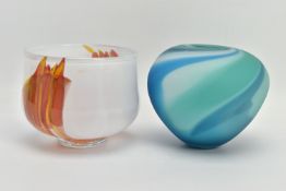 TWO PIECES OF LATER 20TH CENTURY STUDIO GLASS, comprising a Deborah Fladgate frosted swirl decorated