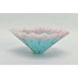 TESSA CLEGG (BRITISH 1946) A PATE DE VERRE GLASS BOWL, of fluted design in a pink and blue