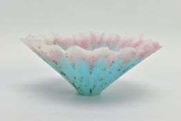 TESSA CLEGG (BRITISH 1946) A PATE DE VERRE GLASS BOWL, of fluted design in a pink and blue