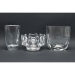 THREE PIECES OF ORREFORS GLASS, comprising a Corona bowl, the castellated panels are alternately