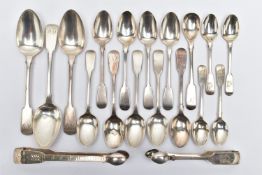 A PARCEL OF ASSORTED 19TH CENTURY FIDDLE PATTERN FLATWARE, including a pair of Peter & William