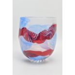 JILL DEVINE (BRITISH CONTEMPORARY) A FOOTED GLASS VASE WITH AN ABSTRACT DESIGN, having a spiral