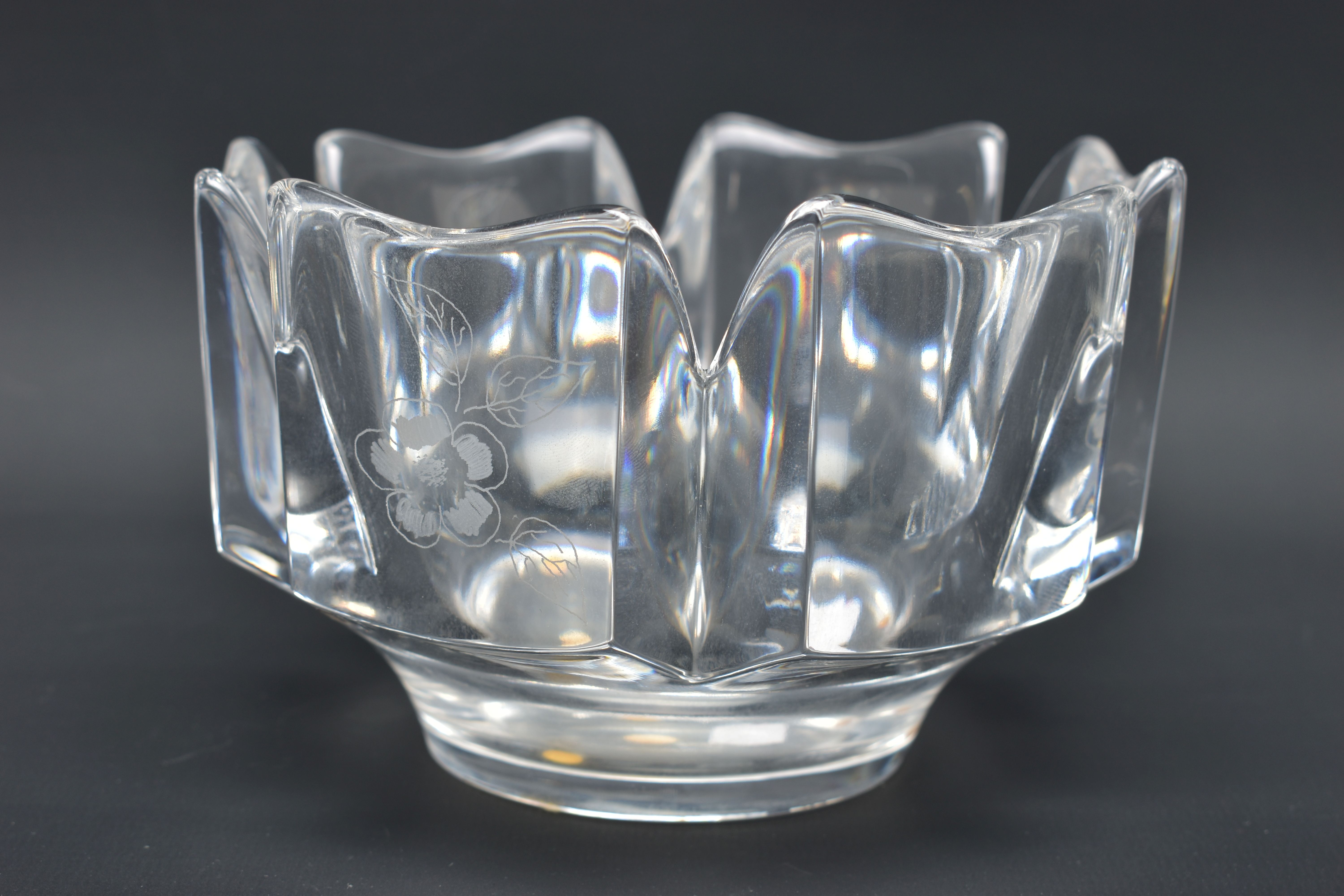 THREE PIECES OF ORREFORS GLASS, comprising a Corona bowl, the castellated panels are alternately - Image 4 of 14