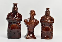 A 19TH CENTURY TREACLE GLAZED STONEWARE BUST OF AN EARLY 19TH CENTURY GENTLEMAN WEARING GARTER STAR,