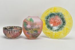 THREE PIECES OF LATE 20TH CENTURY BRITISH STUDIO GLASS, comprising a Rebecca Newnham bowl with a