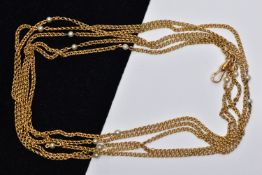 A MID 19TH CENTURY FRENCH 18CT YELLOW GOLD SEED PEARL LONGUARD CHAIN, designed as a fine double link