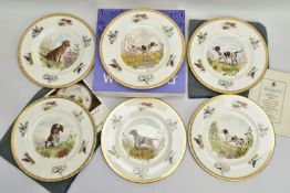 A BOXED SET OF SIX WEDGWOOD LIMITED EDITION BONE CHINA' SPORTING DOGS' PLATES,