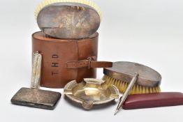 A PARCEL OF SILVER, including a George V 9ct gold mounted amber bakelite cigar holder fitted in a