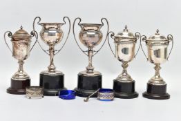 AN ASSORTMENT OF GEORGE V SILVER SPORTING TROPHIES, to include three lidded 'Marmion Tennis Club'