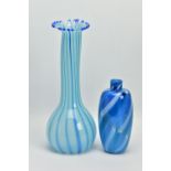 TWO PIECES OF LATE 20TH CENTURY STUDIO GLASS, comprising an Annette Meech blue striped gourd vase,