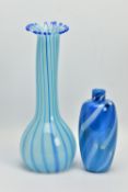 TWO PIECES OF LATE 20TH CENTURY STUDIO GLASS, comprising an Annette Meech blue striped gourd vase,