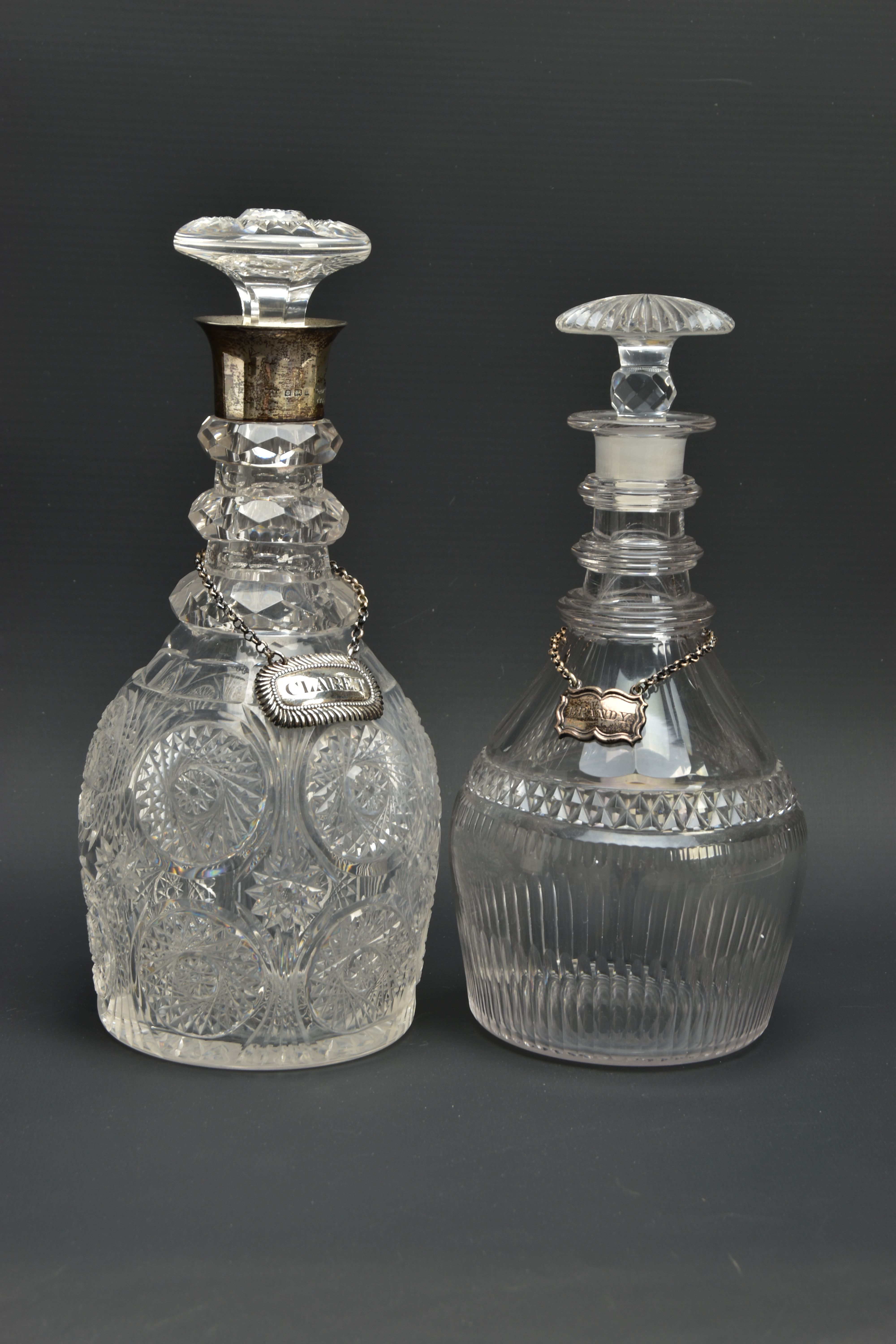 AN EARLY 19TH CENTURY PRUSSIAN SHAPED GLASS DECANTER AND A GEORGE V GLASS DECANTER, the early 19th - Image 6 of 15