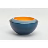 RACHAEL WOODMAN (BRITISH 1957) A BEVELLED SOMMERSO GLASS BOWL, blue over white and yellow, incised