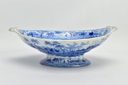 AN EARLY 19TH CENTURY SPODE EARTHENWARE BLUE AND WHITE TRANSFER PRINTED CARAMANIAN SERIES OVAL