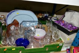 THREE BOXES AND LOOSE, comprising ceramics and crystal drinking glasses, eight boxed 'Royal Country'