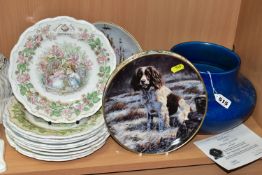 A PILKINGTONS ROYAL LANCASTRIAN VASE AND A QUANTITY OF COLLECTORS PLATES BY ROYAL DOULTON AND