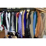 A QUANTITY OF LADIES' AND MEN'S CLOTHING AND ACCESSORIES, over sixty items of clothing to include