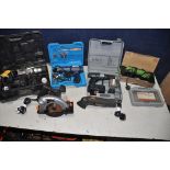 A COLLECTION OF ELECTRICAL TOOLS to include a Kinzo 25C31EP hand sander, exact precision saw by JML,