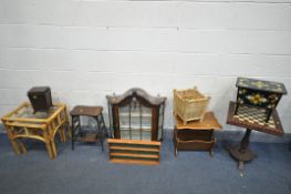 A SELECTION OF OCCASIONAL FURNITURE, to include a mahogany single door hanging display cabinet,