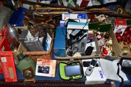 SIX BOXES OF ASSORTED SUNDRY ITEMS ETC, to include a boxed pink Samsung ES67 digital compact camera,