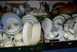 FIVE BOXES AND LOOSE CERAMIC TEA AND DINNERWARES, to include Wedgwood Edme tureens, cups and