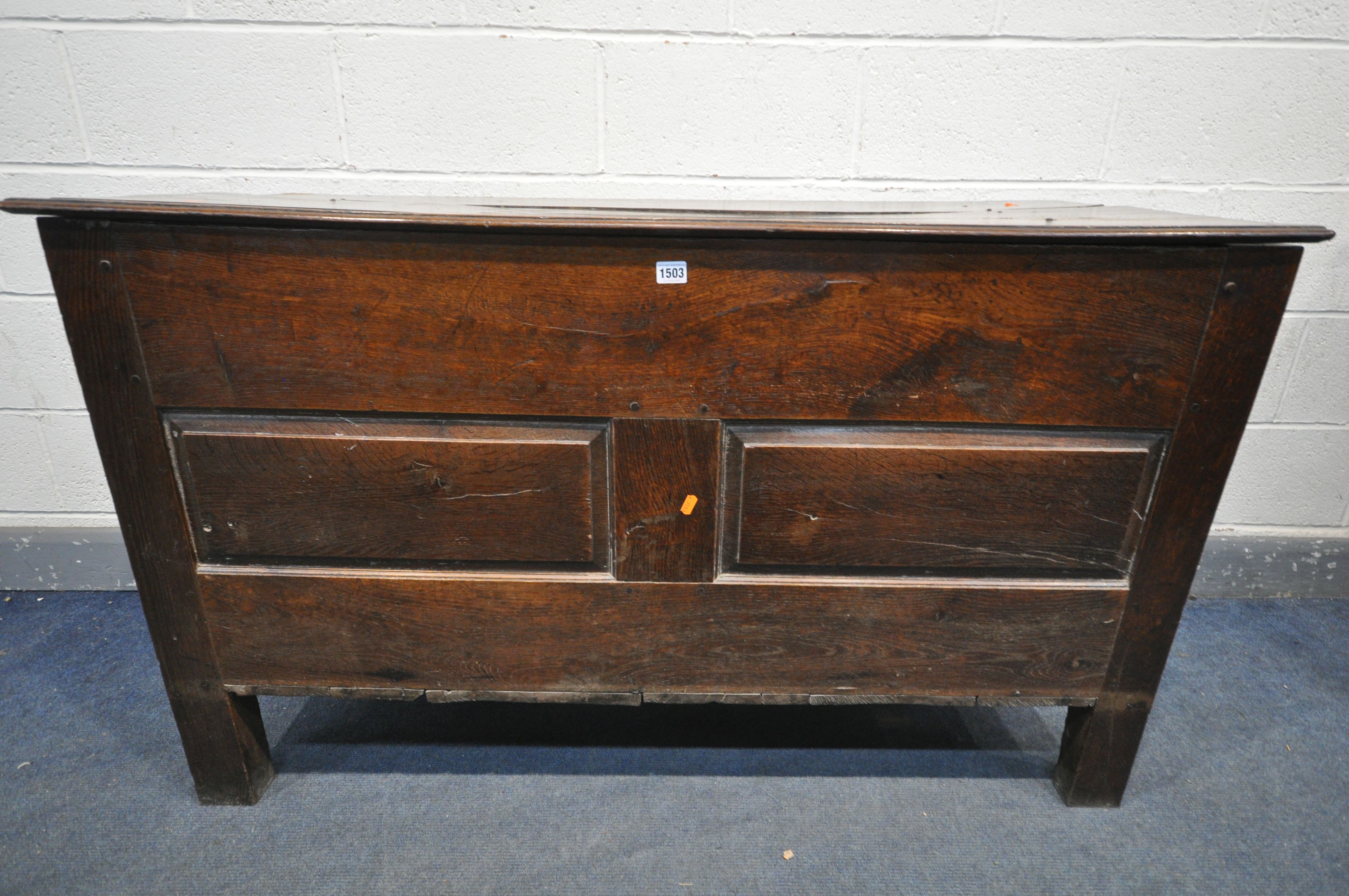 A GEORGIAN OAK COFFER, the top loose due to no hinges, length 135cm x depth 58cm x height 80cm ( - Image 3 of 6