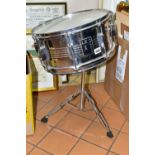 A HOHNER LE X SNARE DRUM ON A STAND, steel drum diameter 36.5cm (just over 14''), stand