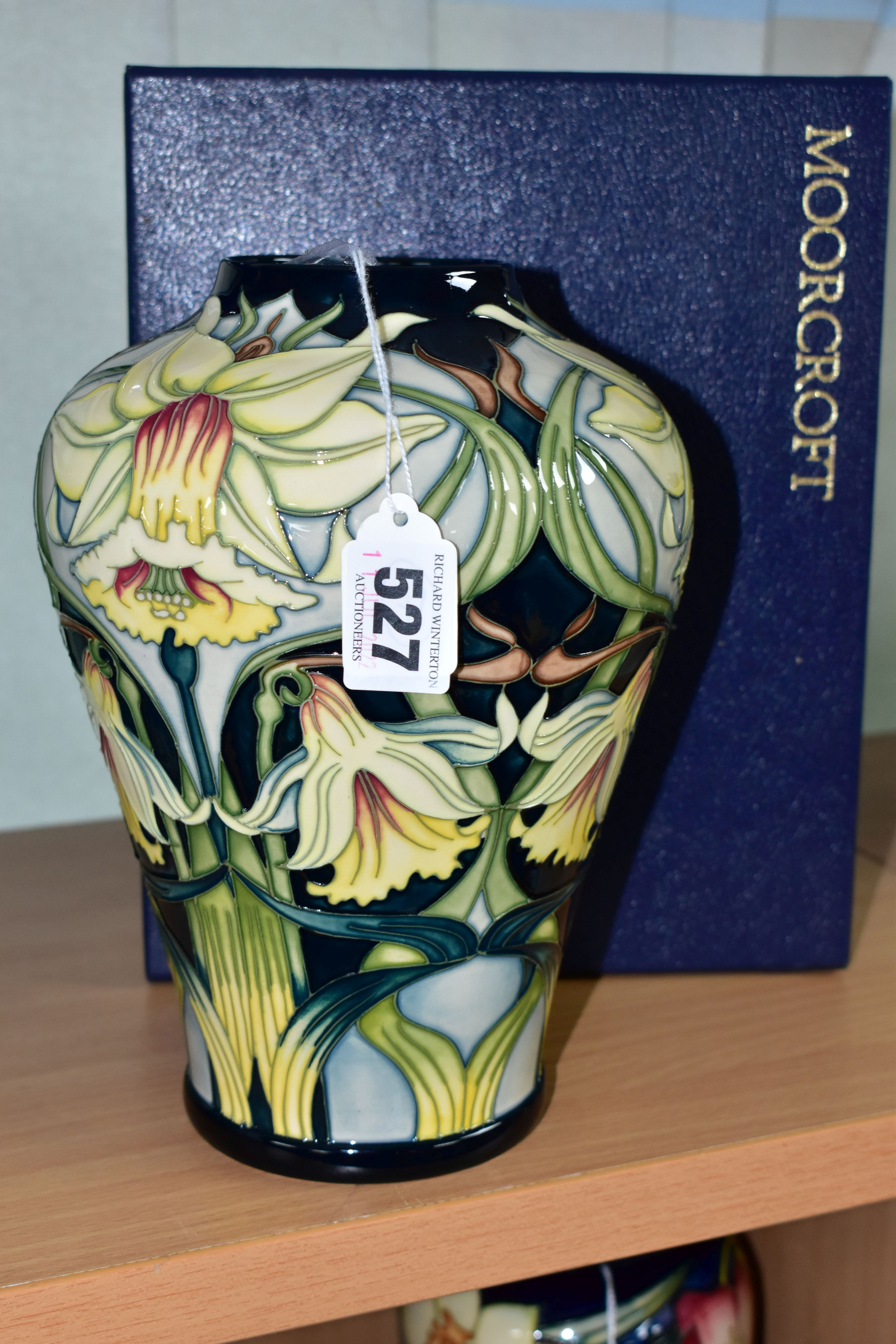 A BOXED MOORCROFT POTTERY 'WORDSWORTH' PATTERN LIMITED EDITION BALUSTER VASE BY RACHEL BISHOP, no.