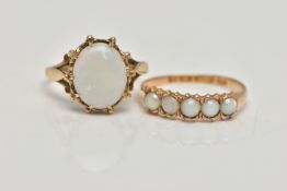 TWO GEM SET RINGS, the first designed with a row of five graduated split pearls, wavy edge detail